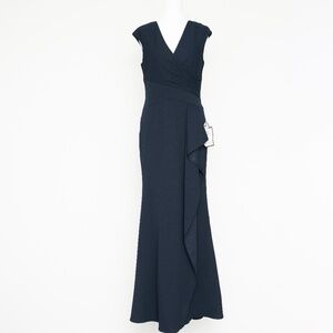 Betsy & Adam -  Navy‎ Draped Surplice Gown